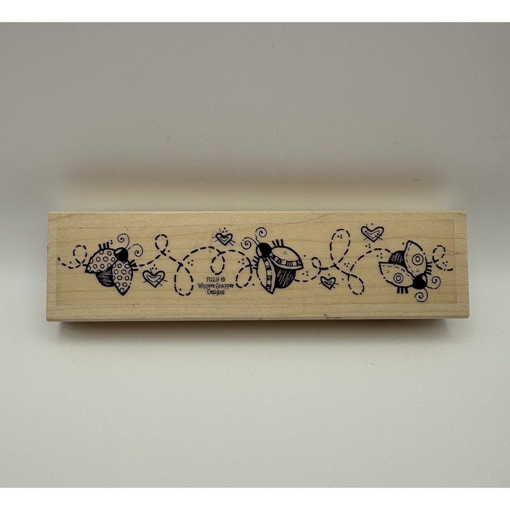 Whipper Snapper Ladybug Hearts Border F029 Wood Mount Rubber Stamp Vintage 90s